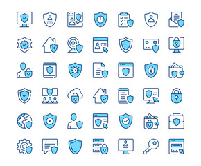 Security icons. Vector line icon set. Modern outline design. Blue concept