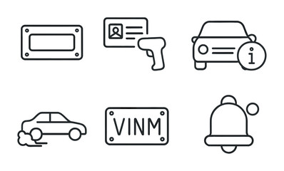 Obraz premium Vehicle Registration Icons. Outline vector icons of vehicle registration: license plate, registration card,