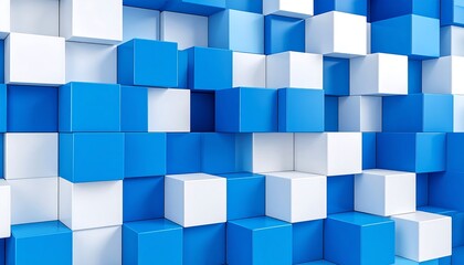 Abstract geometric pattern of blue and white cubes