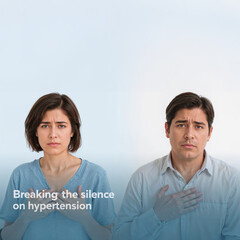 Medical and Healthcare -  Couple Holding Chest Highlights Hidden Danger of Silent Hypertension