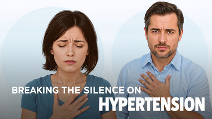 Medical and Healthcare -  Couple Holding Chest Highlights Hidden Danger of Silent Hypertension