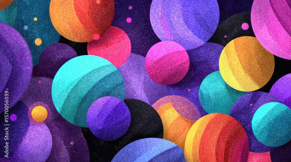 Poster a colorful background of many different colored spheres. the spheres are of various sizes and colors