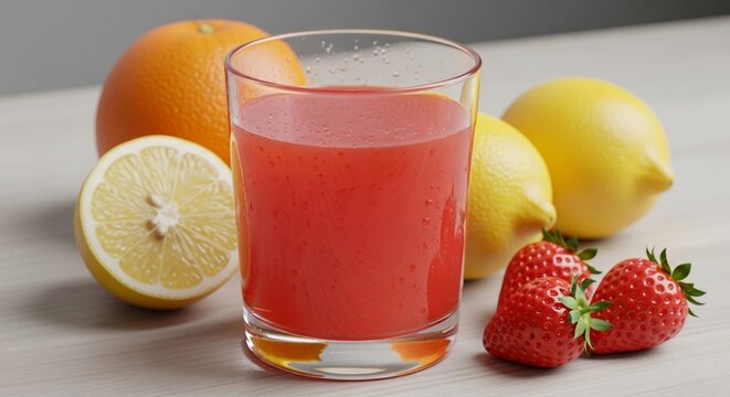 Vibrant, clean, refreshing image perfect for advertising.
Copo com suco de fruta fresco e fruta correspondente ao lado. Imagem vibrante, clean