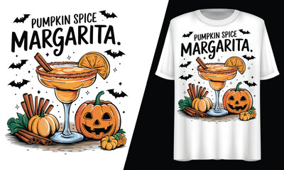 Pumpkin Spice Margarita, Halloween Fall Drink, T-Shirt Design.