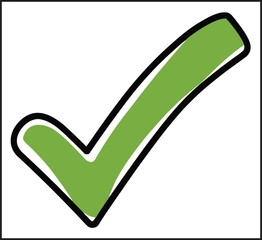 Green Checkmark Tick with Black Outline Vector Icon