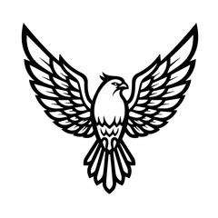 Obraz premium Majestic hawk drawing with outstretched wings, hawk drawing showcased in detailed black and white linework. Illustration hawk drawing for heraldry or logo designs, capturing grace and power,