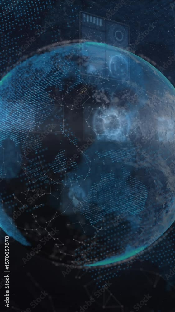 Aufkleber animation of data processing and scanning over earth seen from space