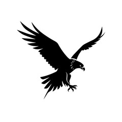 Obraz premium Eagle landing depicted in detailed monochrome silhouette, striking and dramatic. Eagle landing shown with wings spread and talons extended, conveying power. Symbol of freedom, emblem of courage,
