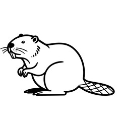 Fototapeta premium Side view of a beaver on white background showing details of its fur and tail. Detailed beaver drawing shows distinctive features. Use this adorable beaver image to illustrate your projects.