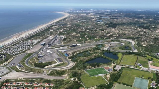 Race track Zandvoort, motorsports circuit in North Holland, The Netherlands. Aerial overview.