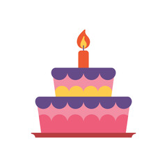 Celebration Cake: A festive illustration of a two-tiered cake, adorned with vibrant icing and a lit candle, perfect for birthdays or joyous occasions.