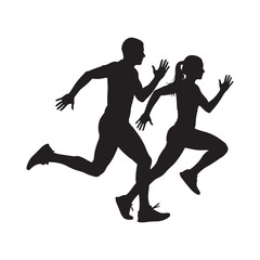 Fototapeta premium Man and woman running together in a dynamic silhouette on white background isolated on white background Art & Illustration