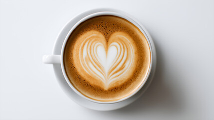 Latte Art: A meticulously crafted latte, with a perfect heart-shaped design, rests in a pristine ceramic cup and saucer.