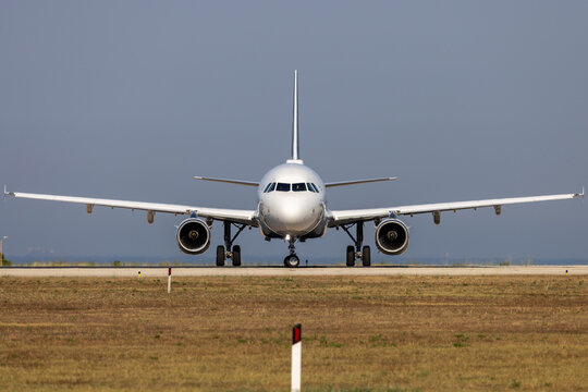Luqa, Malta - July 6, 2025: Lufthansa Airbus A321-131 (REG: D-AIRC) turning on the threshold of runway 31 for take off. 