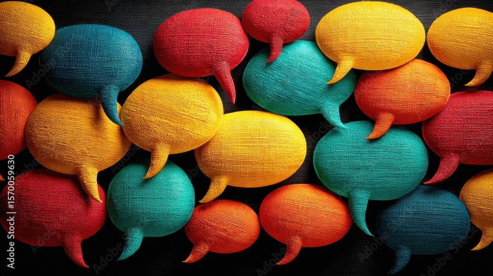 Aufkleber a colorful array of speech bubbles with different colors and sizes. concept of creativity and playfu