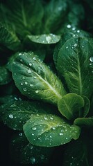 Wet lettuce leaves with fresh water drops.