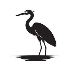 Wading Heron In Quiet Water Silhouette