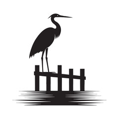 Heron Standing Still On Pier Post Silhouette