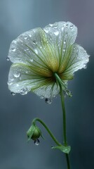 White flower with water droplets closeup.