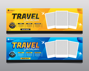 Travel banner design with yellow and blue color