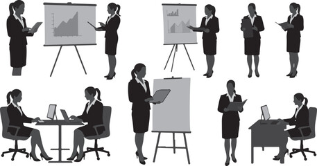 Office Staff Presentation – Businesspeople with Charts Clipart silhouettes of business people