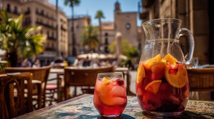Sangria on a terrace in barcelona