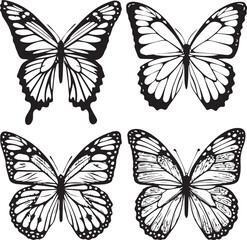 Butterfly Set Clipart – Detailed Black and White Insects set of vector butterflies