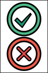 Checkmark and X Mark Circle Icons Green Red Vector Set