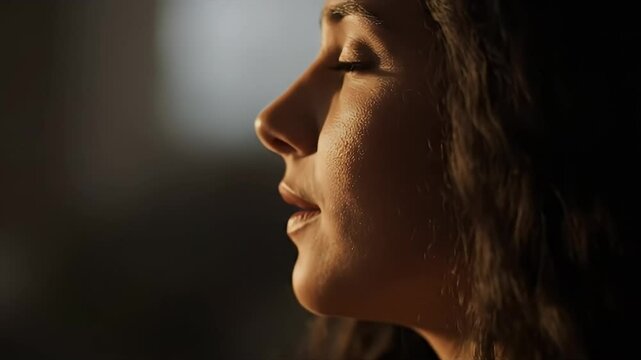 Exhale of Relief: Peaceful Young Woman