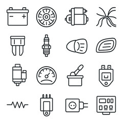 Car electrical icon collection, auto components symbols. vehicle and automotive parts set