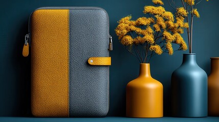 Gray and yellow laptop sleeve on display