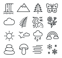 Nature icon collection, natural elements and symbols. environment and ecology set