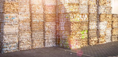 Bales of cardboard and box board with strapping wire ties