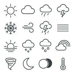 Weather icons collection, climate symbol set. forecast and meteorology essentials