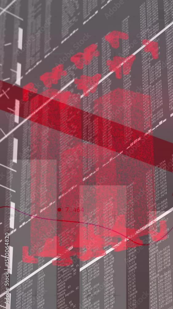 Poster animation of padlock and financial data processing over black background