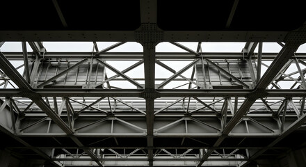 Abstract Architectural Composition Of Metal Beams And Cross Braces Pattern