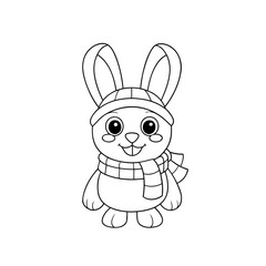 Obraz premium Printable Cheerful Bunny Wearing Scarf Outline Drawing