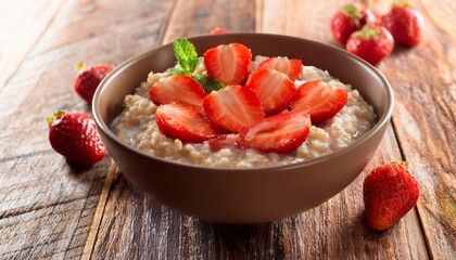 oatmeal bowl topped with fresh strawberries