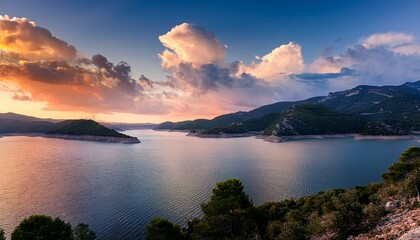 sea of clouds over sant antoni reservoir at sunset pobla de segur catalonia