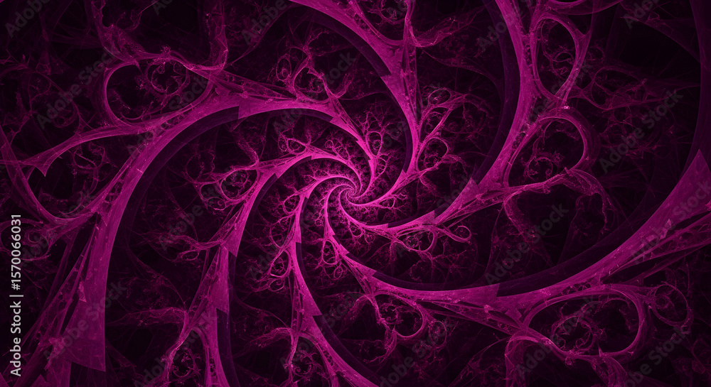 Poster abstract fractal structure of twisted branches in deep purple tones background