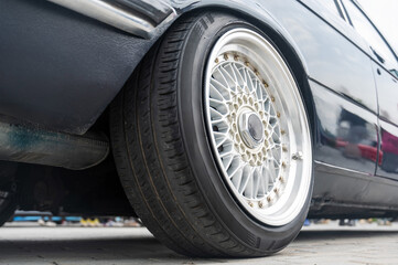 Close-Up of Custom Car Wheel and Tire Excellence. 