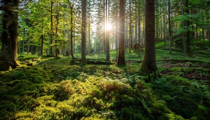 Obraz premium sunlight filtering through lush tropical foliage a paradise of flora