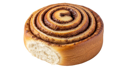 Isolated Cinnamon Roll with a Bite Missing