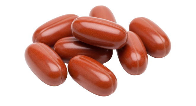 Isolated Pile of Brown Multivitamin Capsules