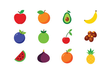 Fresh Fruit Icon Set in Modern Vector Style