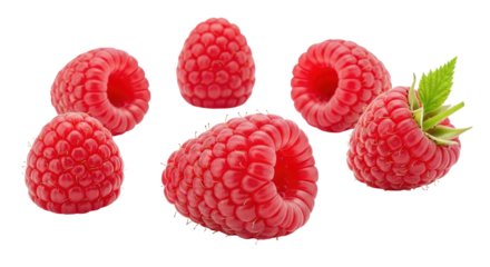 Isolated fresh raspberries