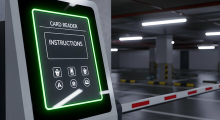 Automated Parking System With Card Reader And Glowing Display With Instructions