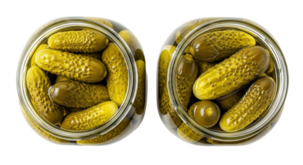 Isolated Pickled gherkins in glass jars