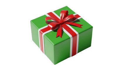 Isolated Green Gift Box with Red Ribbon