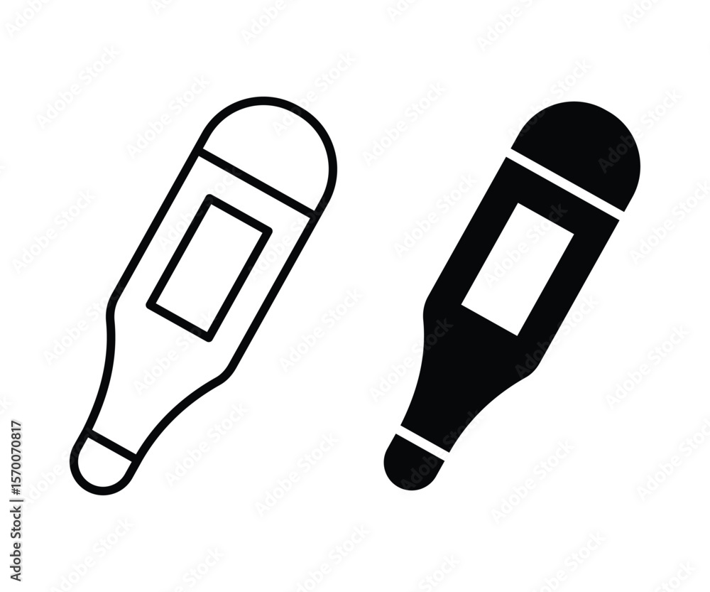 Poster digital thermometer line icons in thin line vector style. digital thermometer, typically used to mea